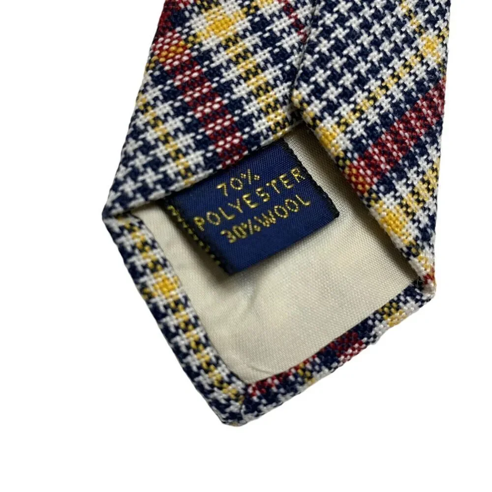 Vintage Gant Men's Tie Necktie Wide Wool Blend Plaid Red Blue Yellow 70's